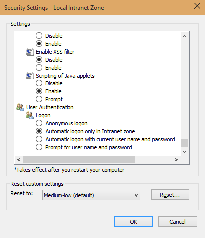 Security Settings - Local Internet Zone